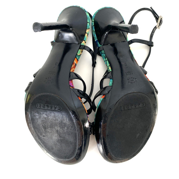 Casadei Sandal Black Patent Leather Strappy Slim Heel Open Toe Ankle Str… - Picture 10 of 11